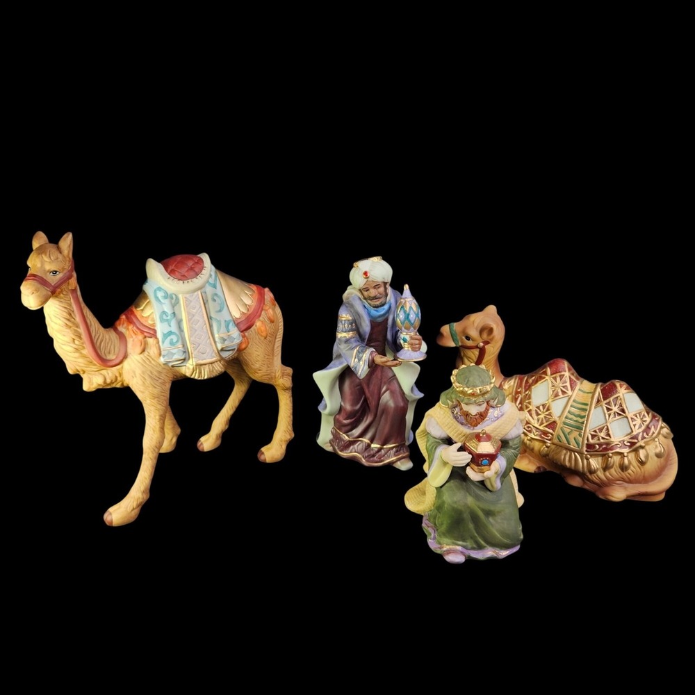 Xmas Nativity Wise Men Balthazar Melchior and 2 Camels Hawthorne Village Kinkade